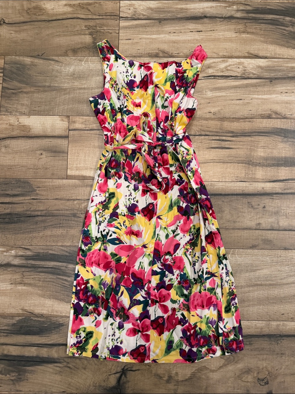 Elementz Floral Midi Dress in White, Pink, Yellow, Green, Purple